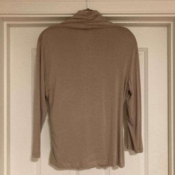 IMAN Faux Wrap Deep V-Neck Front 3/4 Sleeve Rayon Spandex/taupe/size S - Picture 3 of 8
